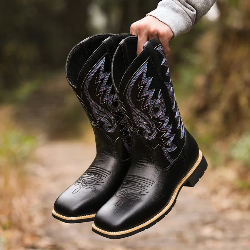 Men Mid-calf Boots Handmade Retro Western Cowboy Boots Slip on Shoes Casual Shoes Zapatos Hombres Unisex Women Knight Boots
