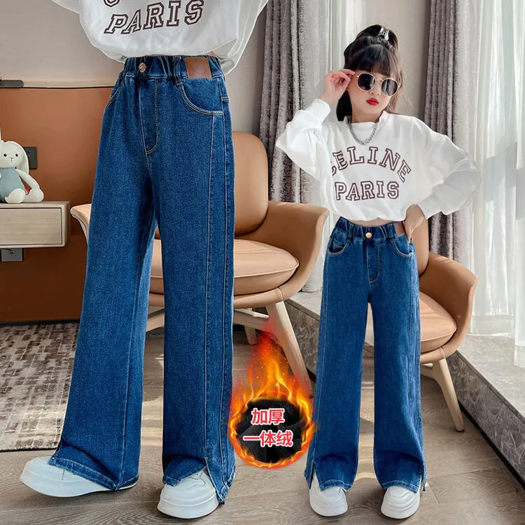 

Girls' plush pants Winter 2022 New style medium and large children's girls' fleece casual pants