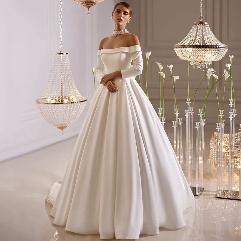 

Flavinke Customized Elegant Ball Gown Wedding Dresses Bride robe De mariée manches longues Satin Corset robe De Vestido De Noiva