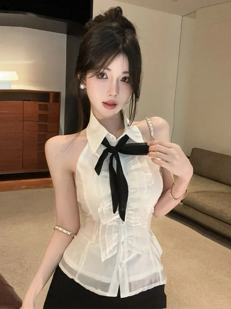 

Gagarich Bow Sleeveless Shirt Vest High-end Pure Desire Slim Fit Design Straight Tube Single Wear Chic Slimming Sweet Top