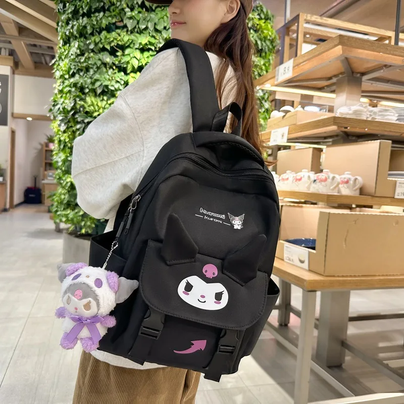 Cute Kuromi Canvas Backpack for Girls School Bags Portability Teens College Student Large Travel Shoulder Bag Mochilas Escolares