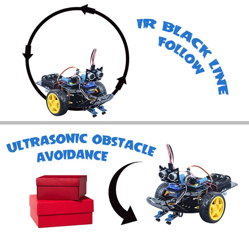 Programmering 2WD Smart Robot Car Kit Met Motor Drive/Tracking Module/G90 Servo Voor Arduino ZYC0002 Ultrasone Bevestigingsbeugel speelgoed