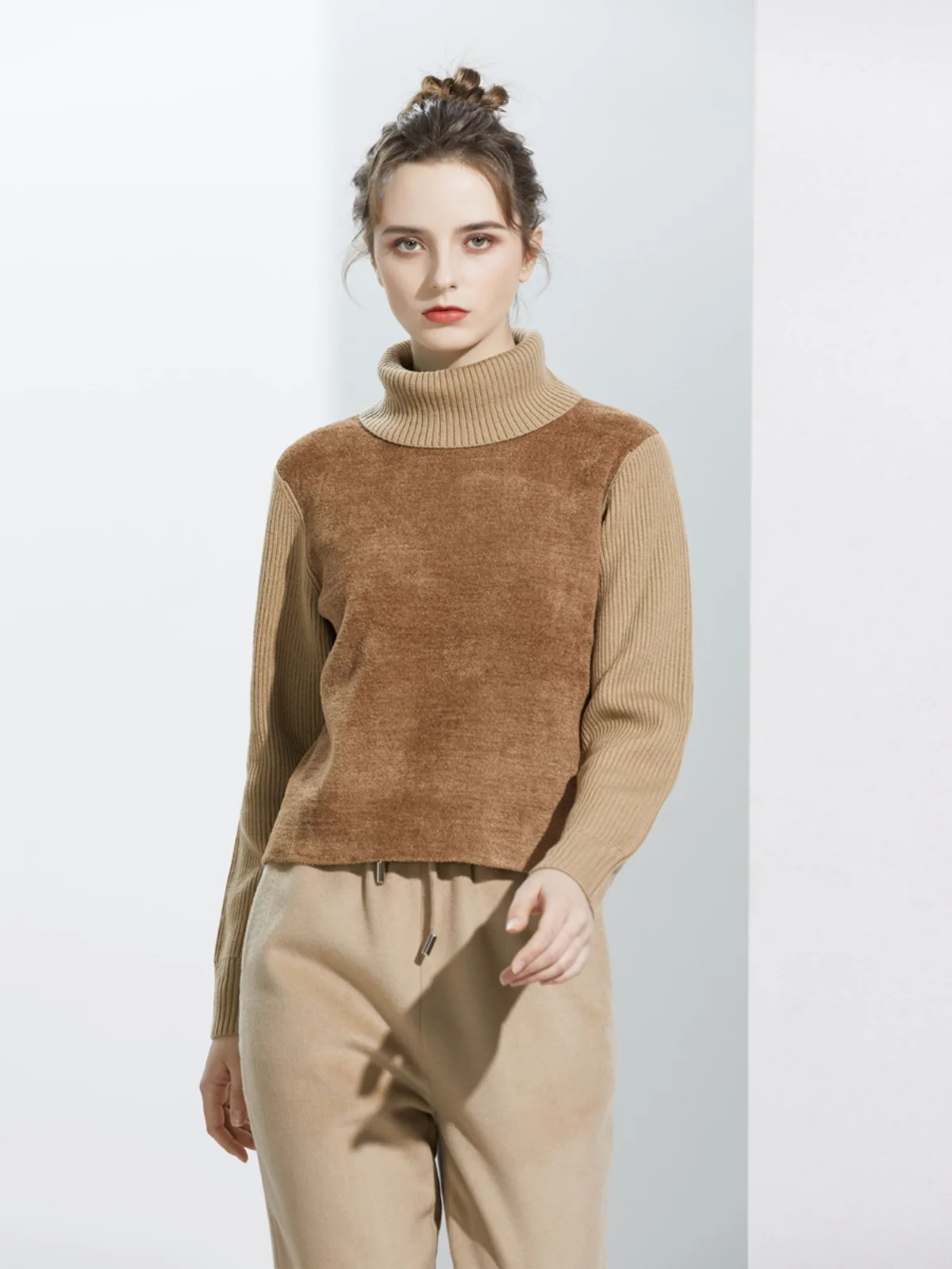 

Вязаный свитер LanYu из шерсти цвета хаки с высоким воротником, удобный, с длинными рукавами, для повседневной носки, модный женский трикотаж