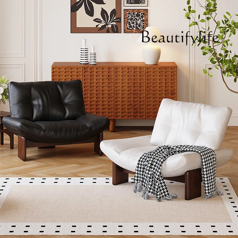 Medieval leather sofa single living room leisure chair sofa single chair lazy sofa advanced sense