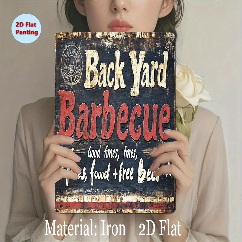 Vintage American Backyard BBQ Theme Metal Sign,  with 