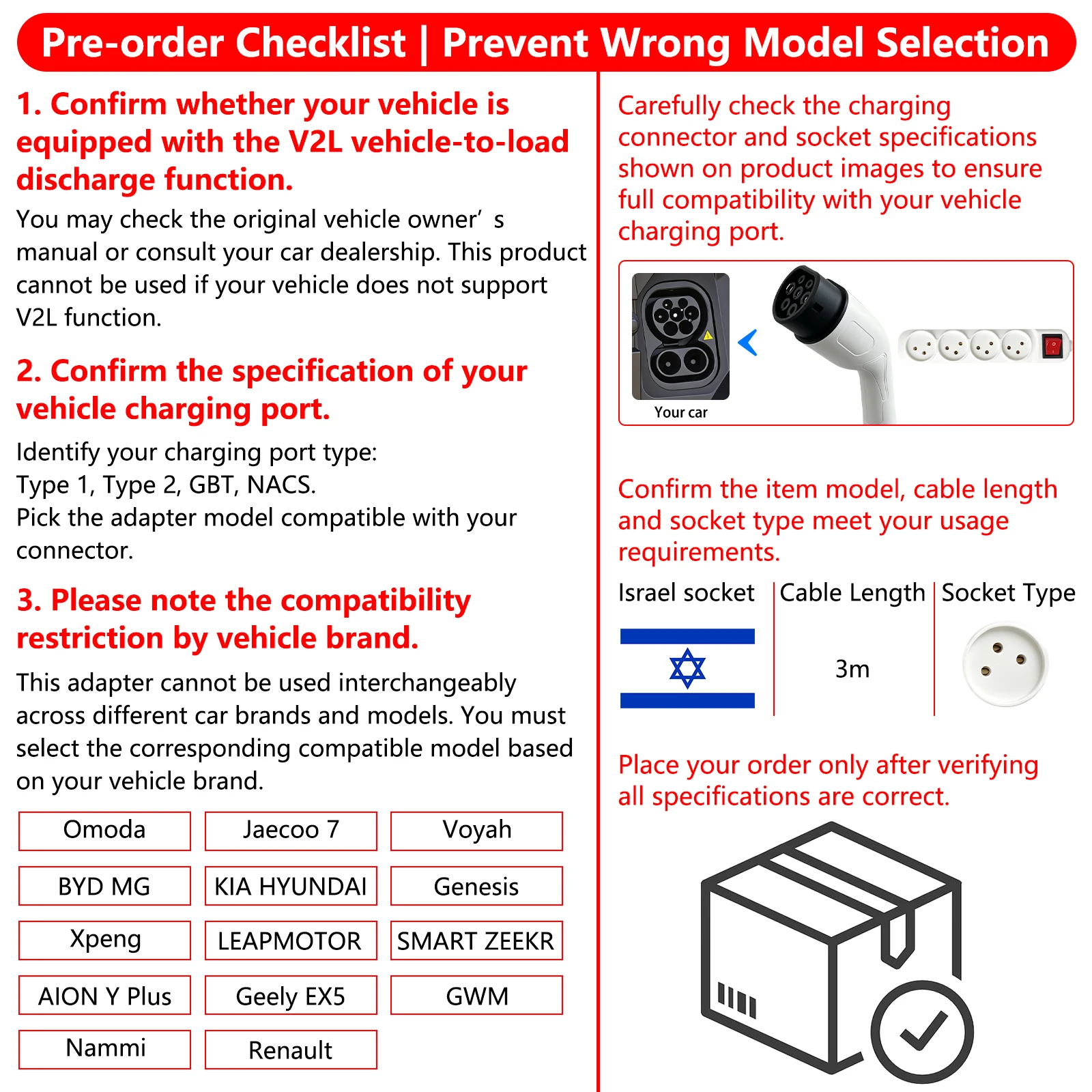 V2L Typ2 Entladeadapter 16A Israel-Steckdose für BYD ZEEKR XPENG Renault NAMMI EU Jaecoo Omoda Geely Lynk Co GWM LEAPMOTO – Detail 1