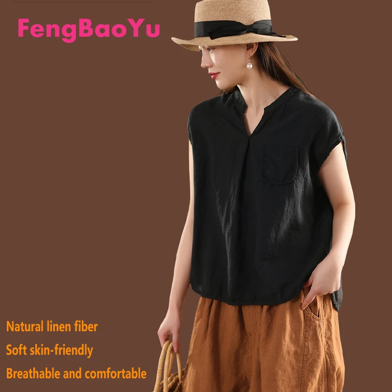 

Fengbaoyu Natural 100% Linen Lady's Shirt Elegant Collared Shirt Cool and Comfortable Outdoor T-Shirt for Summer and Leisure
