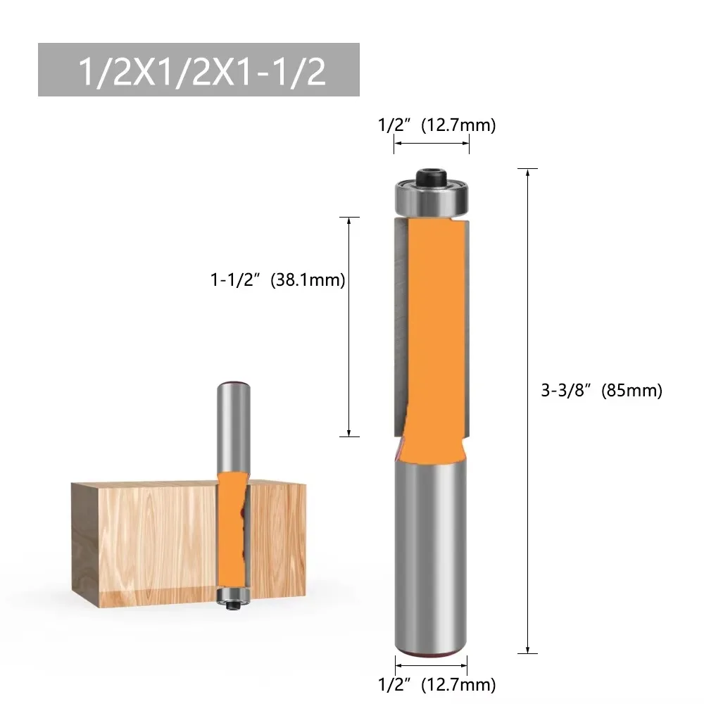 1/2" 12mm Wood Router Bit End Dual Flutes Ball Bearing Flush Router Bit Straight Shank Trim Wood Milling Cutters for Woodworking