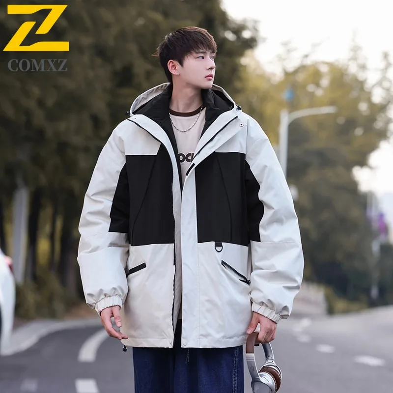 

2025​Men 3-in-1 Thickened Puffer Windbreaker Winter Thermal Parka Outerwear Windproof Fleece Lining Jacket Detachable Hood​ Coat