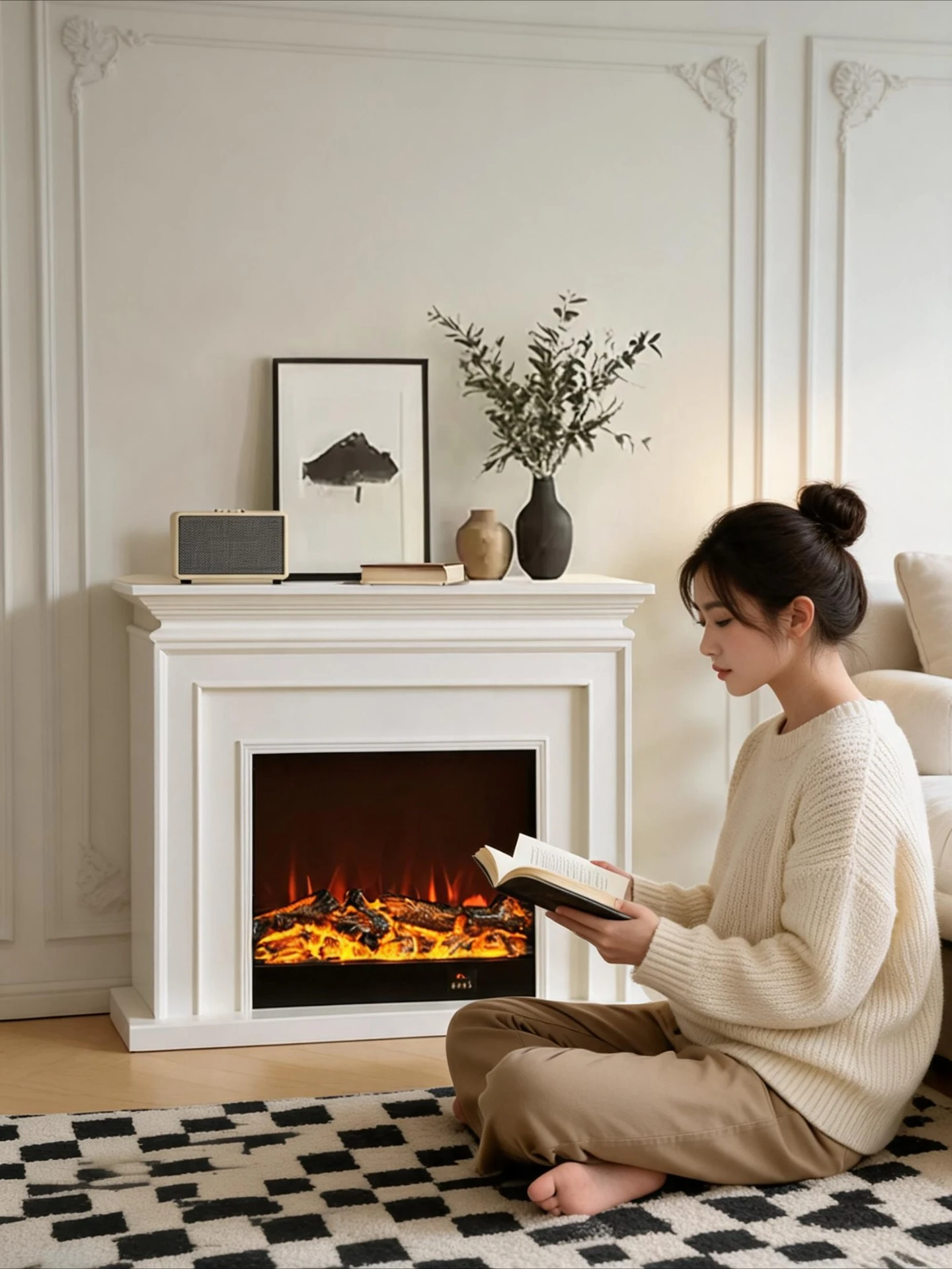 1.2m French Fireplace Mantel, American European Electric Fireplace Insert with Simulated Flame, Custom Home Decor Cabinet