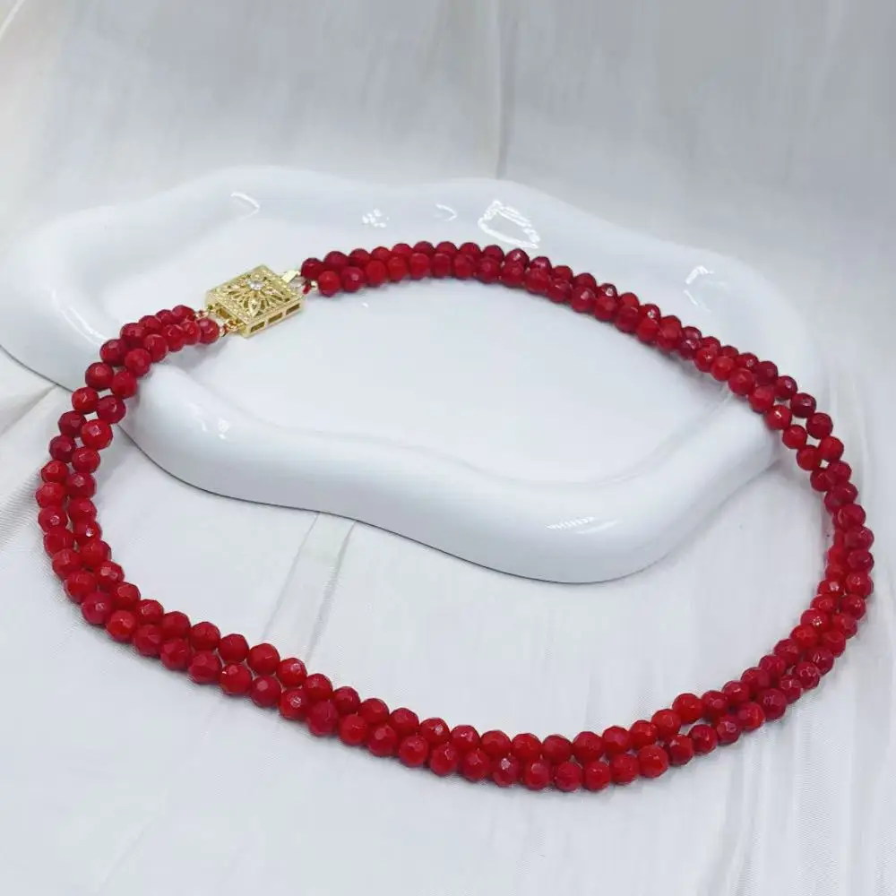 6mm 2-Strand Women Jewelry Gift Genuine Chokers Natural Sea Bamboo Red Coral Necklace 17-20inch