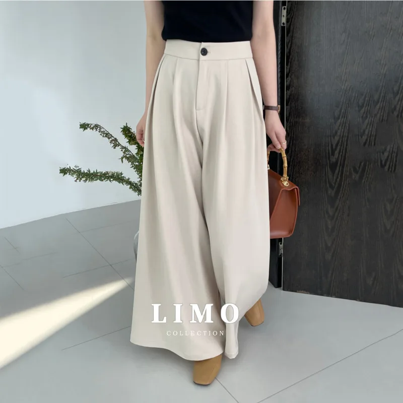 LIMO 2025 الخريف الشتاء عالية الخصر بنطال ذو قصة أرجل واسعة للنساء البوليستر تصميم أنيق مكتب ملابس غير رسمية عطلة السفر #1