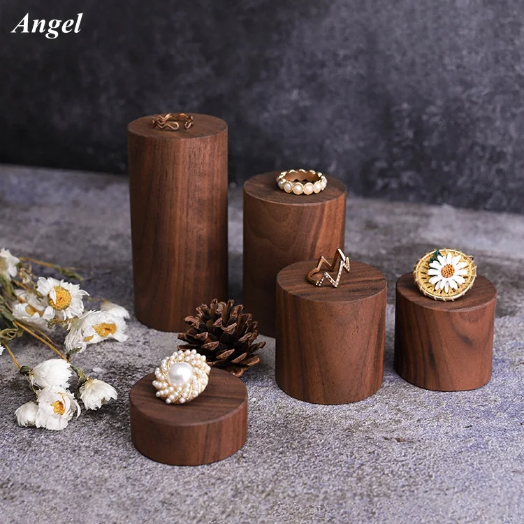 

1Pc Black Walnut Wood Jewelry Display Stand Storage Column Props Ring Earring Bracket