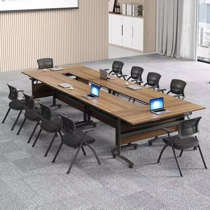 Folding conference table movable activity splicing strip table double desk foldable training table and chair combination