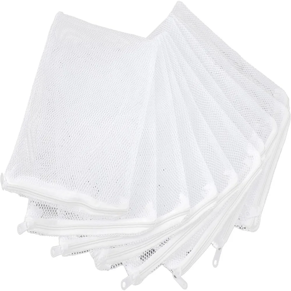 10PCS White Aquarium Media Bags Nylon Large Mesh Holes Filter Media Bags Zipper Closure Reusable Design Aquarium Filter Bags