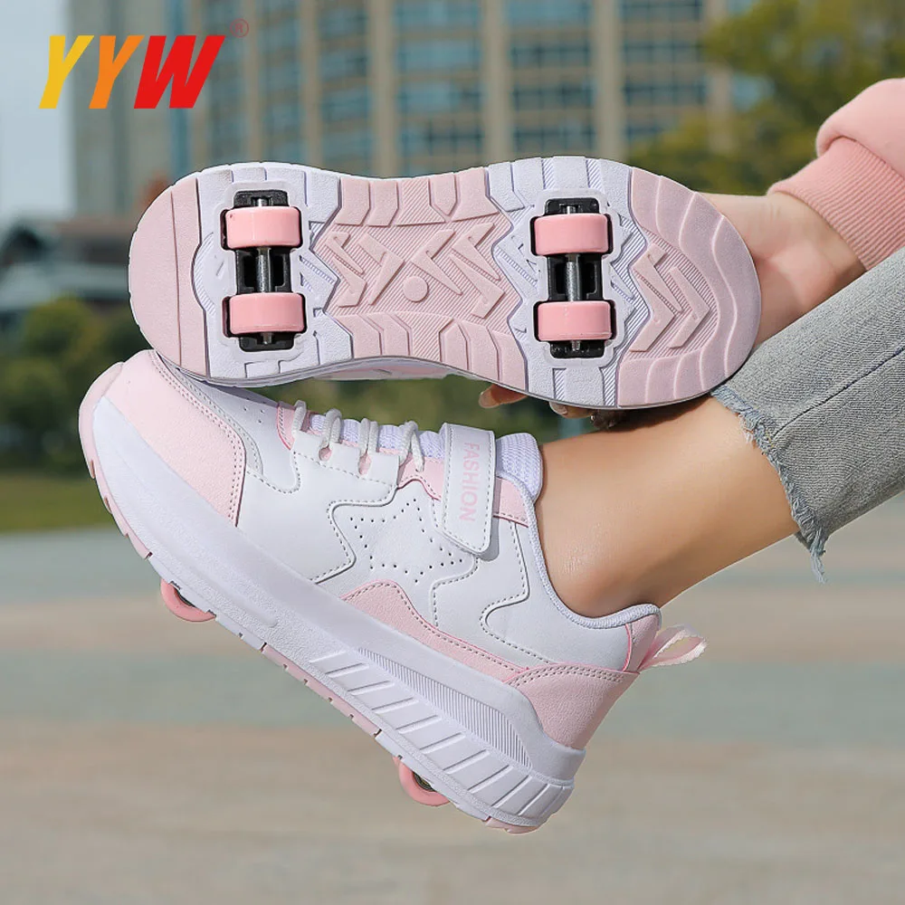 Deform Roller Skate With 4 Wheels Shoes Runaway Parkour 4-Wheel Skates Sneakers Women's Men's Sport Walking Running Shoes Adult