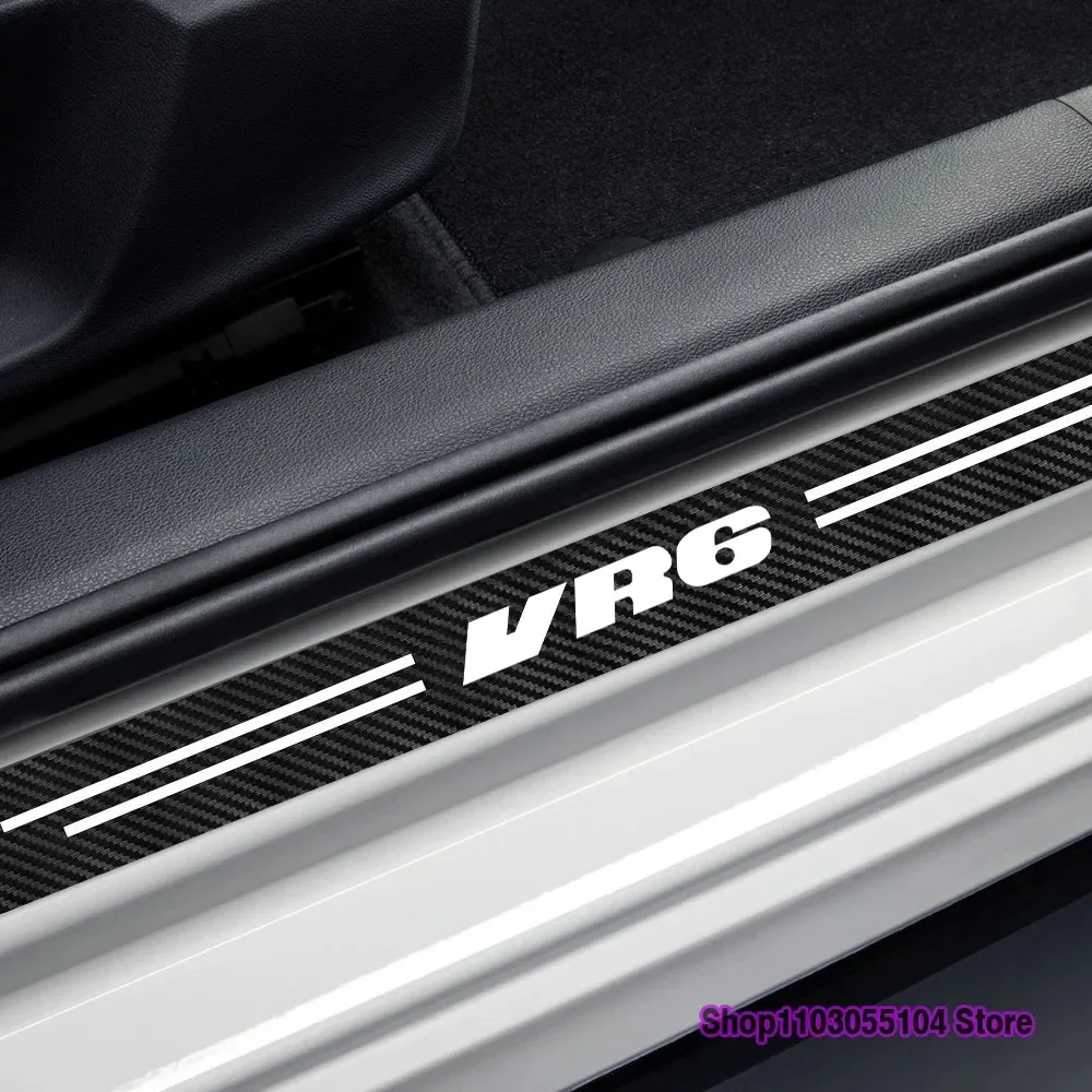 4pcs Carbon Fiber Car Door Sill Sticker For Volkswagen Golf R32 Passat CC R36 GT Touareg Phaeton Corrado Jetta MK Accessories
