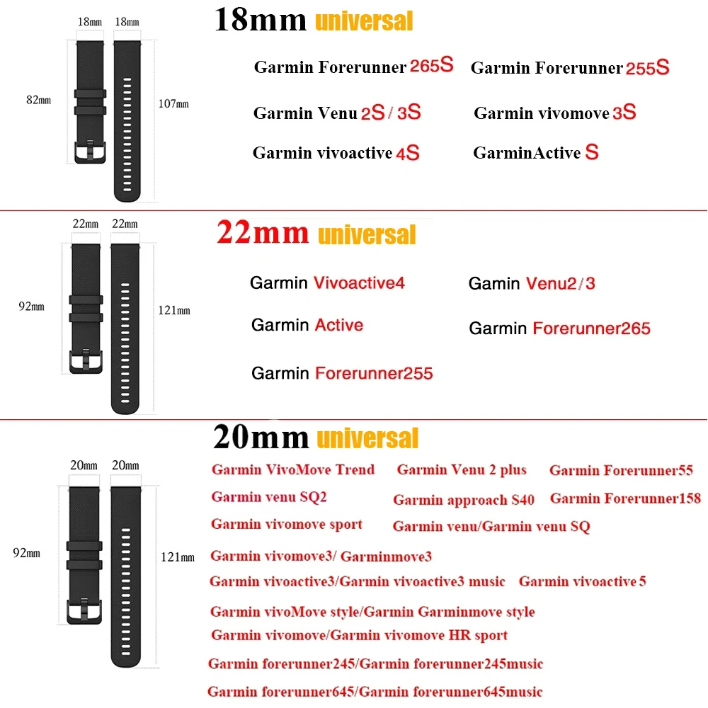 18mm 20mm 22mm Watch Strap For Garmin Venu 3/3s/2/2s Silicone Watchbands Strap For Garmin Vivoactive 3/4/4s/Forerunner 245 Bands