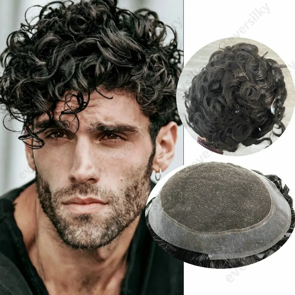 Atmungsaktives 28MM Lockiges Australisches Herren-Toupet mit Spitze und PU-Rand für Unsichtbaren Haaransatz, Herren-Haarteil, Echthaar-Perücken – Detail 1