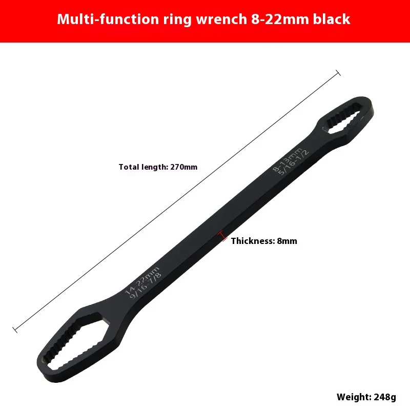 8 to 22 Black Multifunctional Double End Box Wrench Hexagon Double End Solid Wrench Screw and Nut Tool with Various Diameters