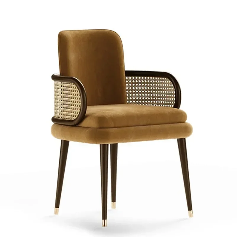 New For Modern Solid Wood Rattan Frame Dining Chairs Upholstered Wooden Armchair Restaurant Chairs For Dining Table