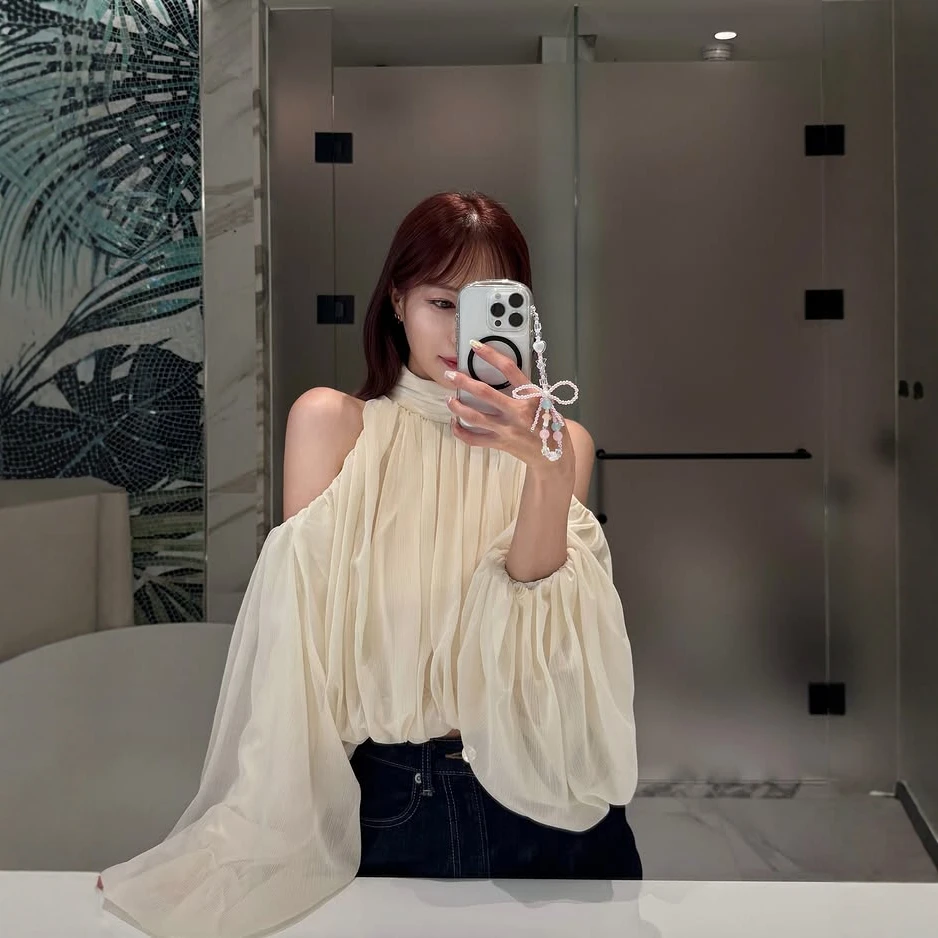 2025 New Autumn Japanese Style Girls Sweet Off-Shoulder Long Sleeve Shirt Blouses Spring Women's Daily Fashion Casual Top