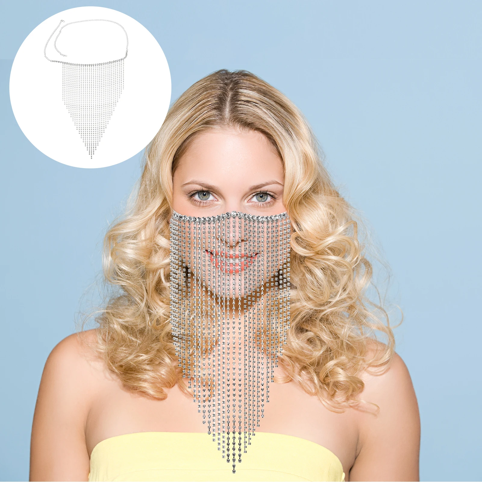 

Vintage Rhinestone Face Chain Tassel Elegant Masquerade Face Jewelry for Women Costume Accessories Festival Photography