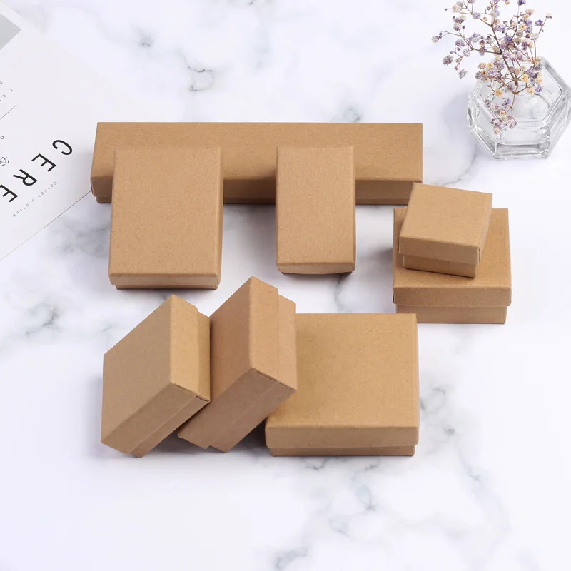 Vintage High Quality Cowhide Paper Jewelry Ring Earrings Necklace Bracelet Storage Gift Box Small Jewelry Box Display  6PCS