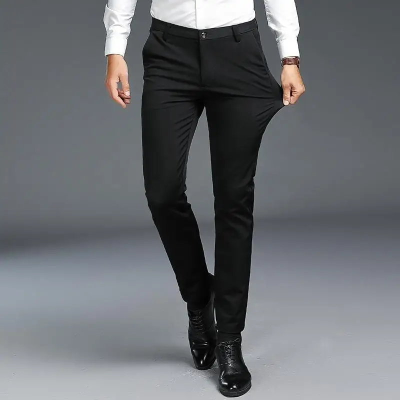 Men Pants Spring Summer Autumn Casual   Slim Straight  Long Business Suit  Pants Chinos Slacks Black Blue