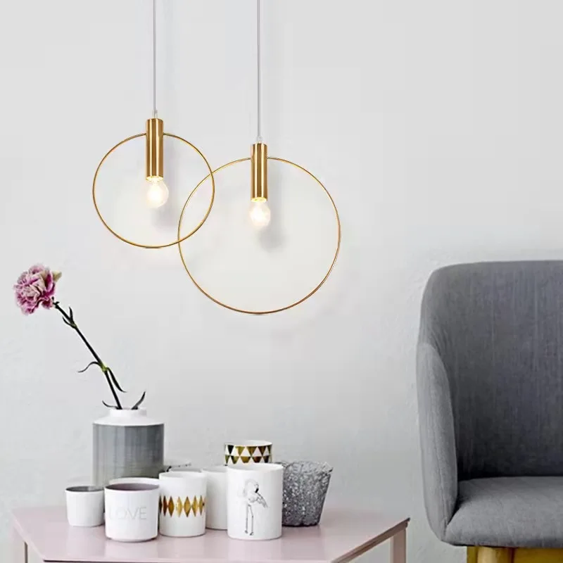 Nordic postmodern minimalist gold pendant with single head three head dining room bedroom bedside small pendant lamp