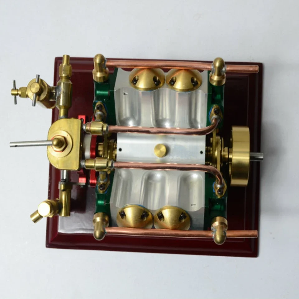 Live-Dampfmaschine * V-Typ 4-Zylinder-Dampfmaschine mit Kessel-Wasserversorgungspumpe, experimentelles Spielzeug