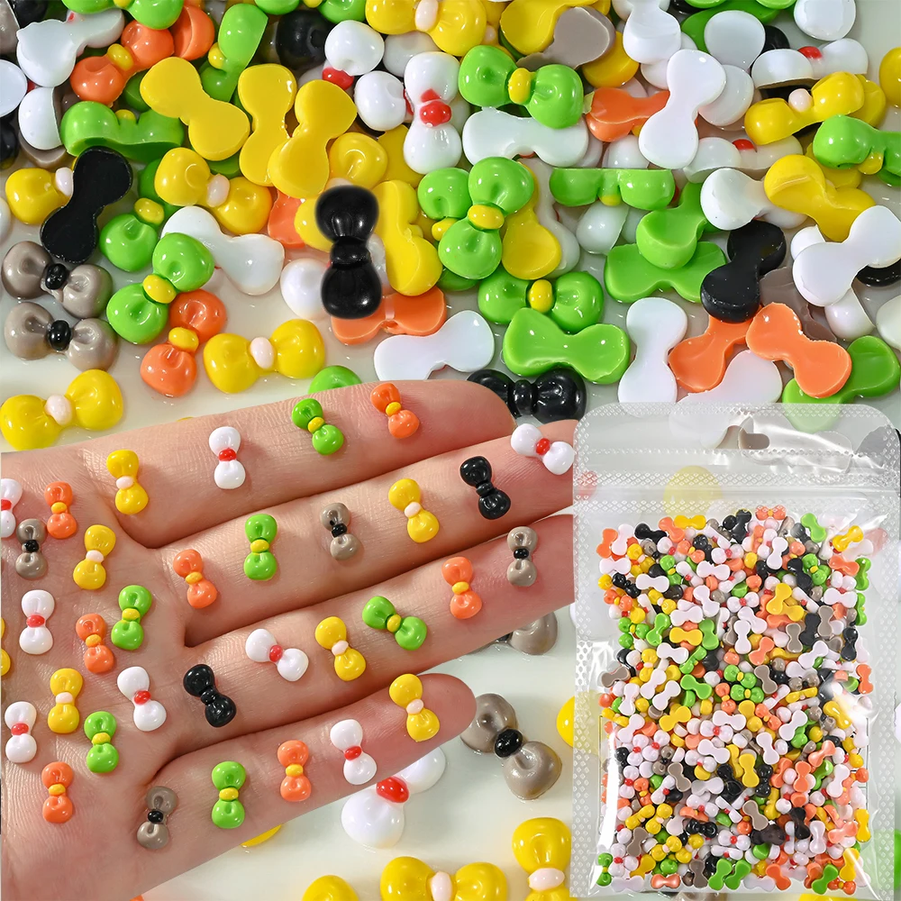 

50g Flatback Candy Color Kawaii 3D Bowknot Nail Decorations solid Color Mini Bow Nail Resin Charms Colorful Bow Manicure Jewelry