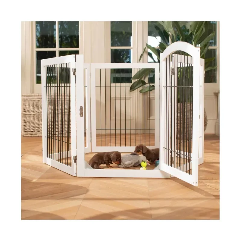 High Quality Wood Pet Door Gate Pet Product Large Dog Fence Indoor 6 Panels Pet Barrier for Sale