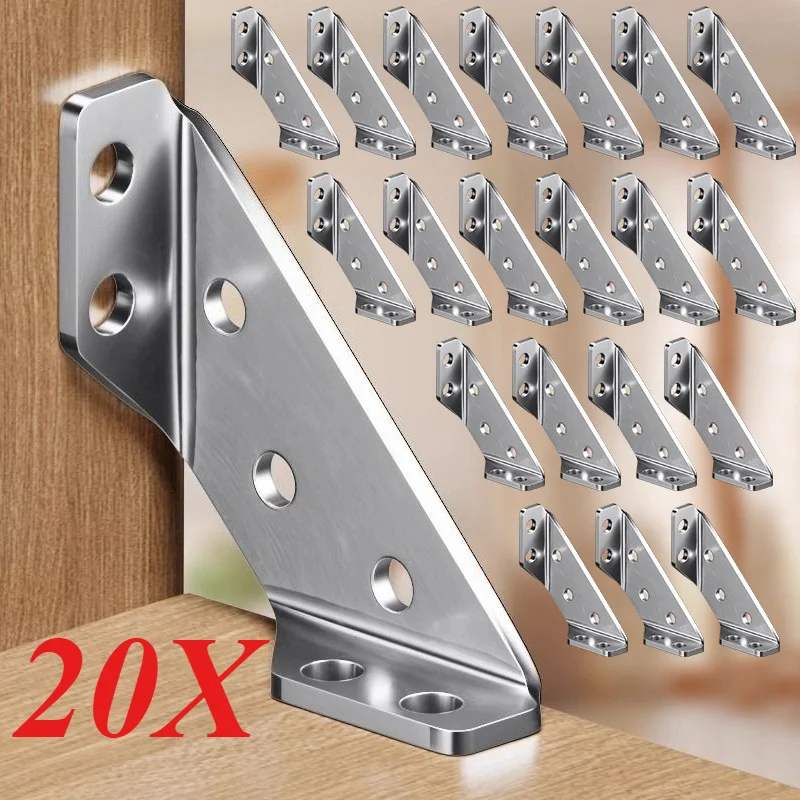 

20PCS Stainless Steel Multi-functional Corner Code 90-degree Right-angle Cabinet Reinforcement Accessory Three-sided Fixator