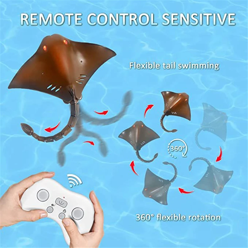 RC Toys 2.4G Electric Remote Control Fish Manta Rays Good Sealing Waterproof Swimming Pool Rc Boat for Children Summer Gift Boys