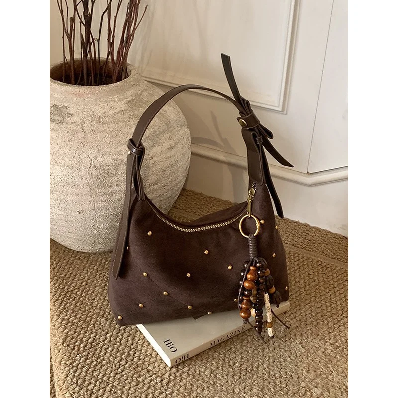 

Autumn and winter brown suede matte underarm bag for women, new high-end tote crossbody bag