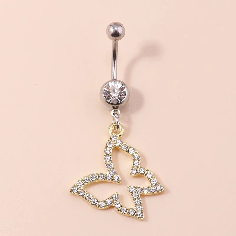 Aihua Kristall-Schmetterling-Nabelring für Damen, Piercing, Ombligo, Bauchnabelring aus Chirurgenstahl, sexy Körperschmuck – Detail 9