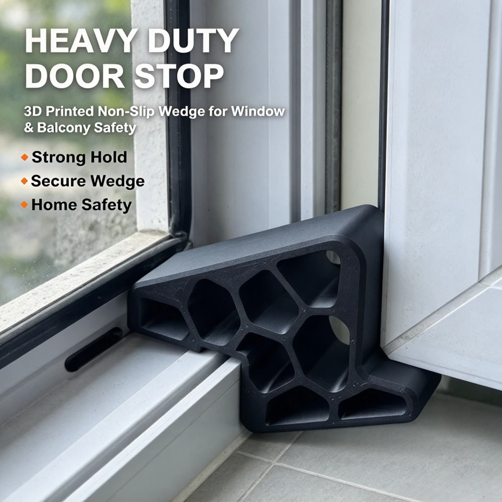 Door Stopper Heavy Duty 3D Printed Non Slip Wedge Balcony Window Door Security Easy Install Home Office Kitchen Bathroom