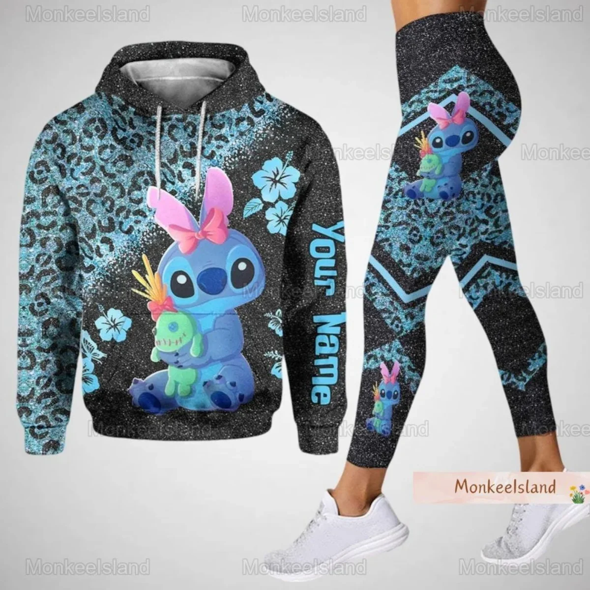 New Disney Stitch 3D Women\'s Hoodie and Leggings Suit Minnie Yoga Pants Sweatpants Fashion Sports Suit Women\'s Tracksuit Set