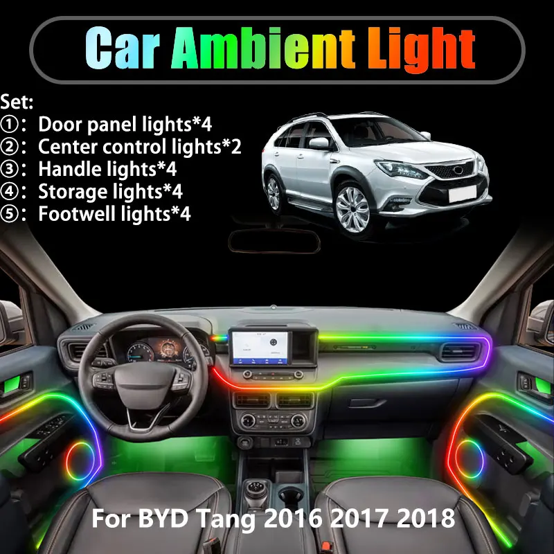 

For BYD Tang 2016 2017 2018 MK1 2/18 in 1 Car ambient lighting Led trunk interior led lights USB RGB Ensemble Streamer Auto Part