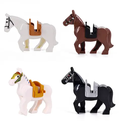 Medieval Series War-Horse Building Blocks White/Black/Brown Horses Battle Steed DIY Bricks Toys For Children Christmas Gifts