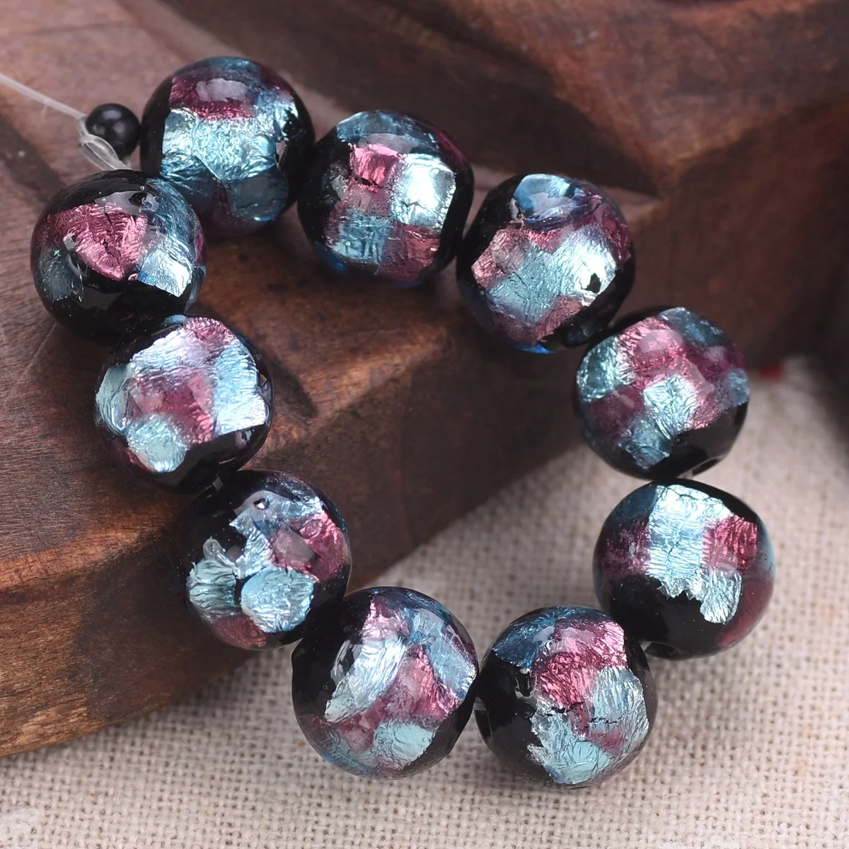 5pcs Glossy Foil Round 12mm Handmade Lampwork Glass Loose Beads For Jewelry Making DIY Bracelet Findings