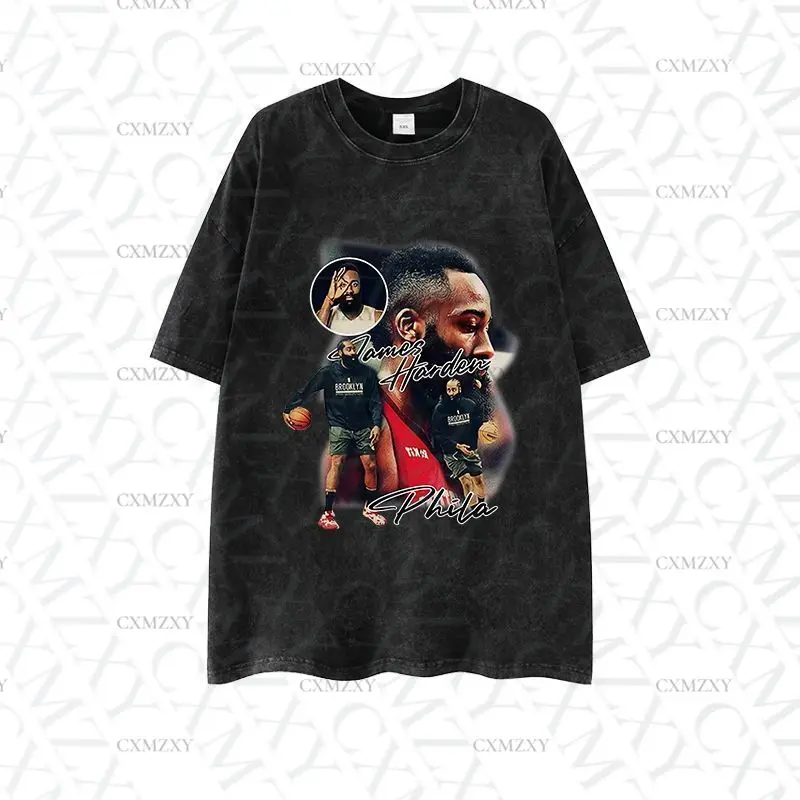 

Star Harden Vintage Washed Short Sleeve High Street Loose Summer T-Shirt Hip Hop