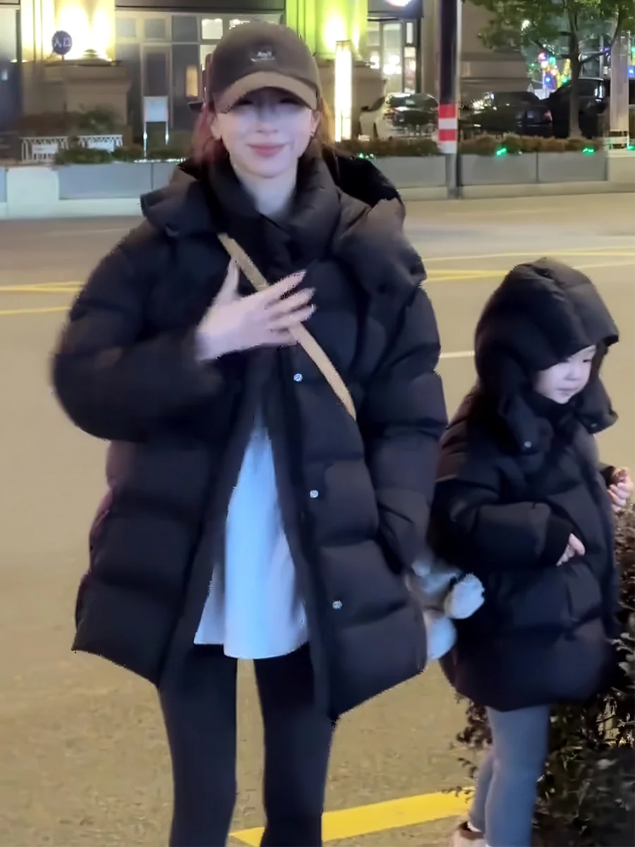 

Ele Bla Puff Du down Jaet Women's Winter Mid-Length Hooded Thiened 90 White Du Feather Warm Outerwear