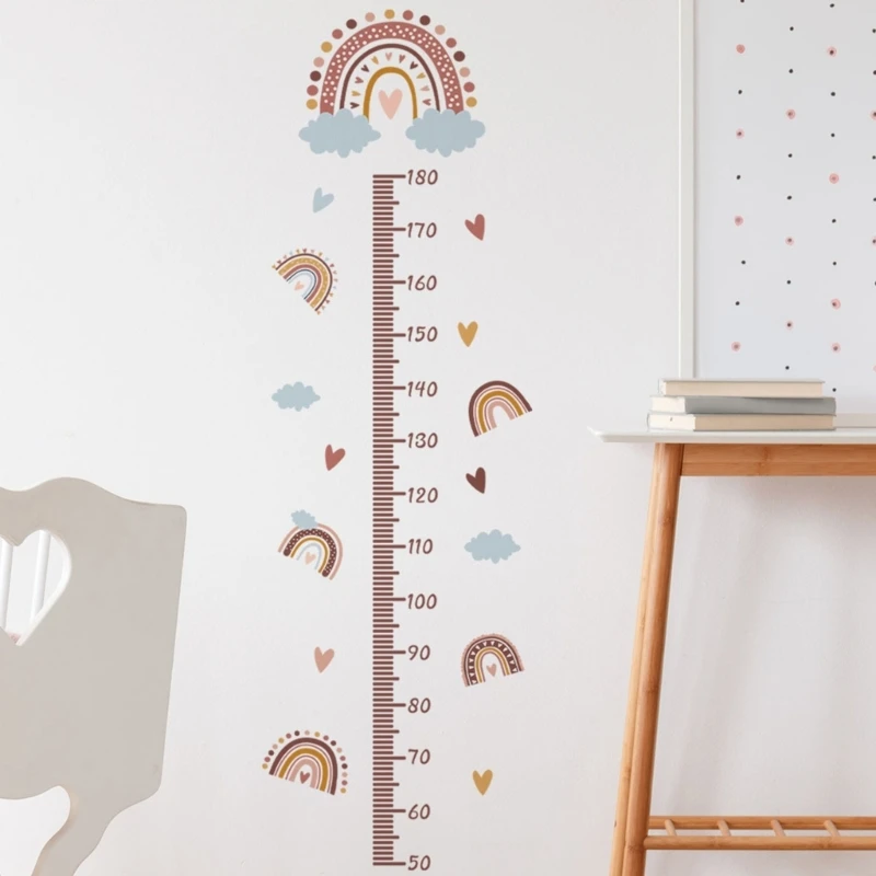 Height Measure Wall Stickers Cartoon Rainbow Kid Room Growth Chart Decals Nurserys Room Kindergarten Home Decorations