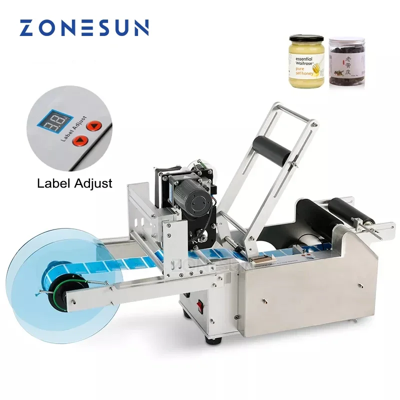 ZONESUN Semi Automatic Label Applicator Labeling Machine With Date Code Printer Alcohol Bottle Labeller LT-50D Sticker Machine