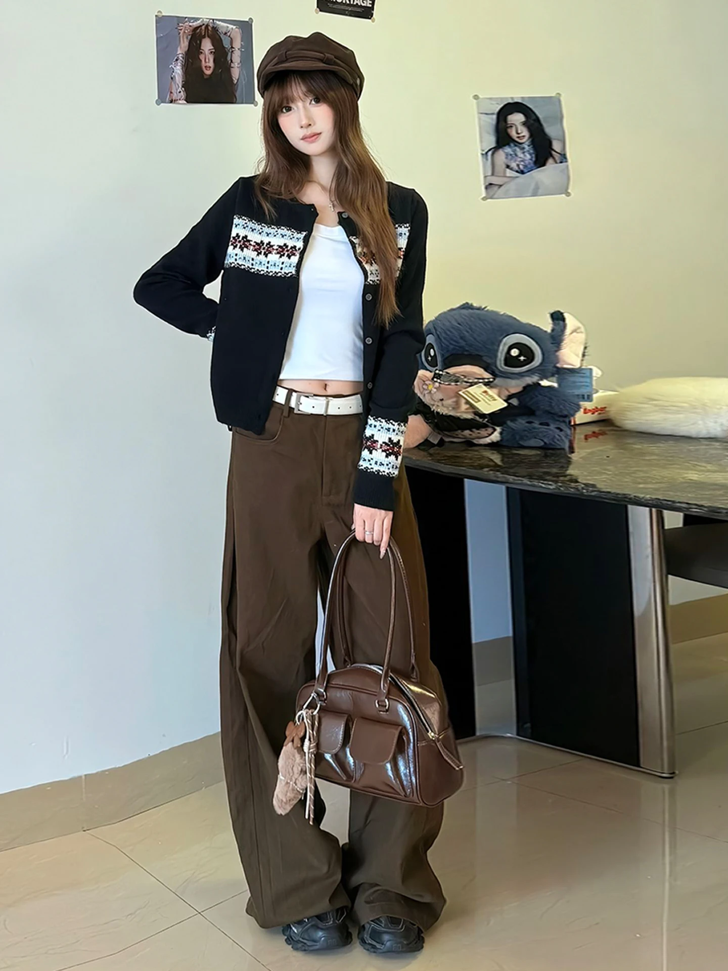 เสื้อคลุมไหมพรมถักลาย Fair Isle สไตล์เรโทรสำหรับผู้หญิง ฤดูใบไม้ร่วง ฤดูหนาว รุ่นใหม่ สไตล์เกาหลี