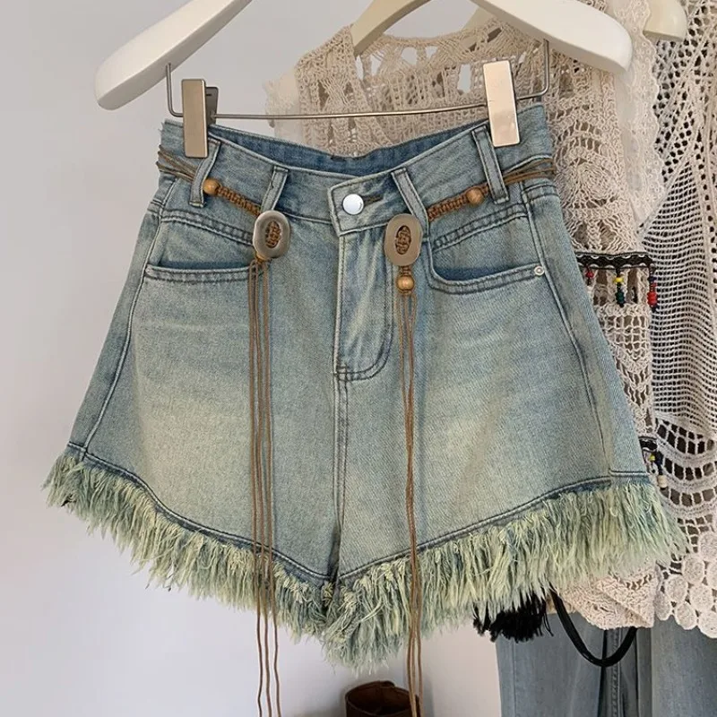 Baggy Female Short Jeans Pants Fringe Loose High Waist New in Y2k Harajuku Women's Denim Shorts Casual Elasticty Flowy Low Price