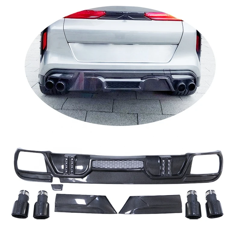 

LD Style Rear Diffuser for X6 M F96 Rear Bumper Lip Carbon Fiber Car X6 Body Kit (with LED Light & Exhaust Tips)