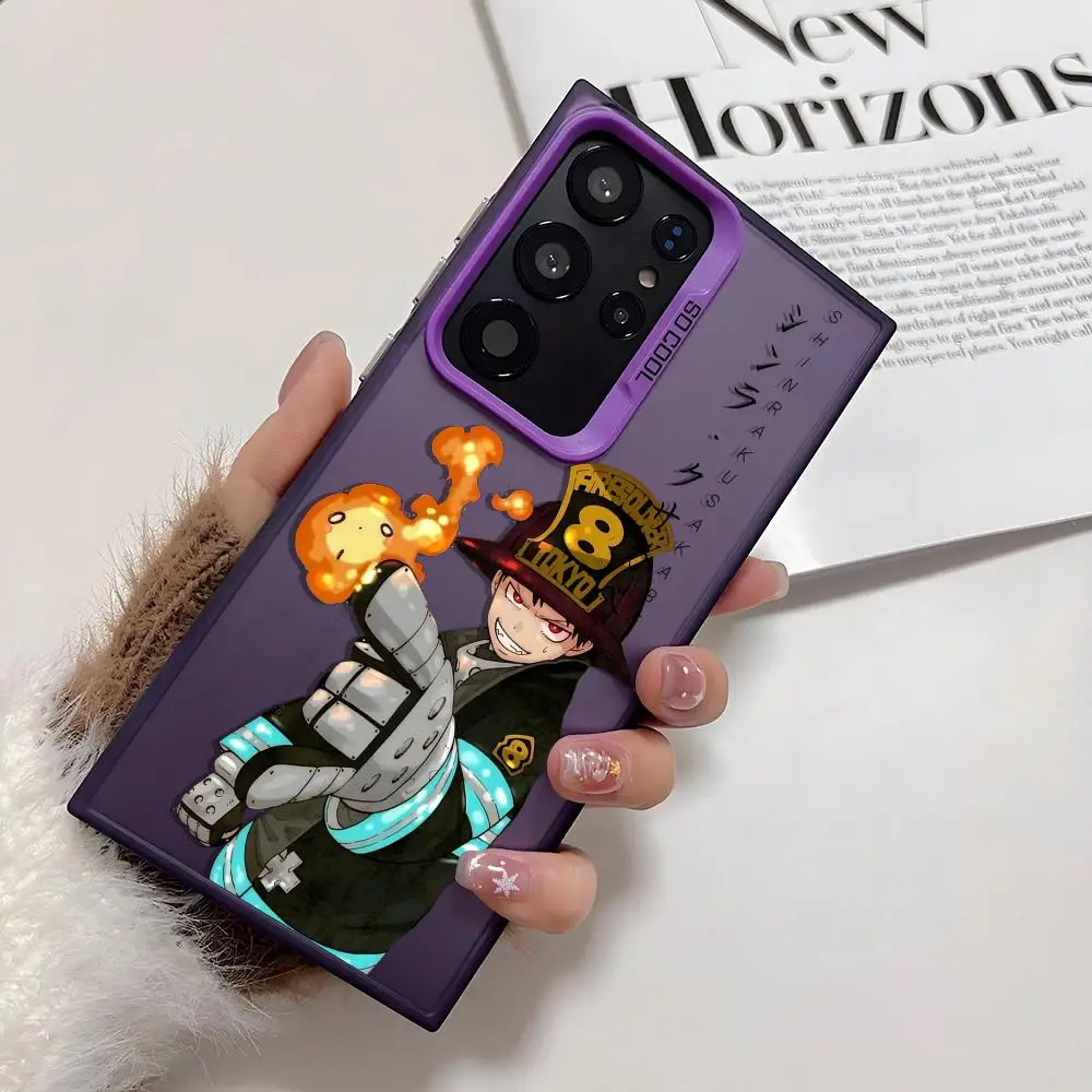 日本アニメ「消防士」スマホケース、Samsung Galaxy S25 Edge、S24、S23、S22、S21、S20 Ultra対応、シリコン製シルバーカバー